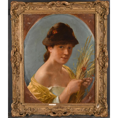 105 - Circle of Paul Falconer Poole (1807-1879) British. The Harvest Girl, Oil on canvas, Painted oval, 21... 