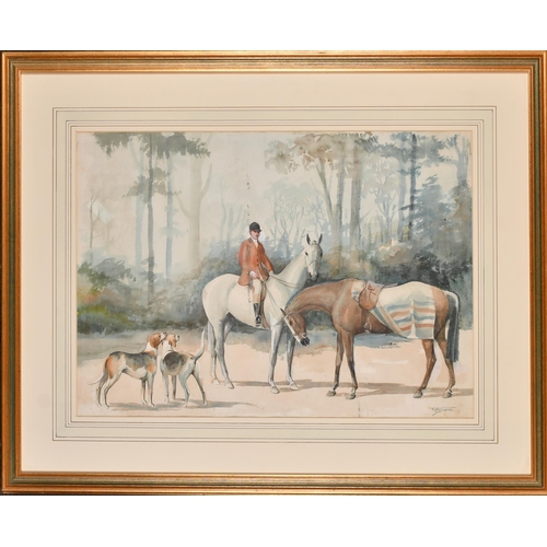 112 - Richard John Munro Dupont (1920-1977) British. A Huntsman with Horses and Hounds, Watercolour, Signe... 