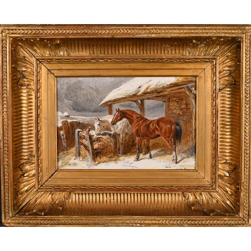 115 - Manner of John Frederick Herring Jnr (1815-1907) British. Horses by a Barn, Oil on board, 5.75