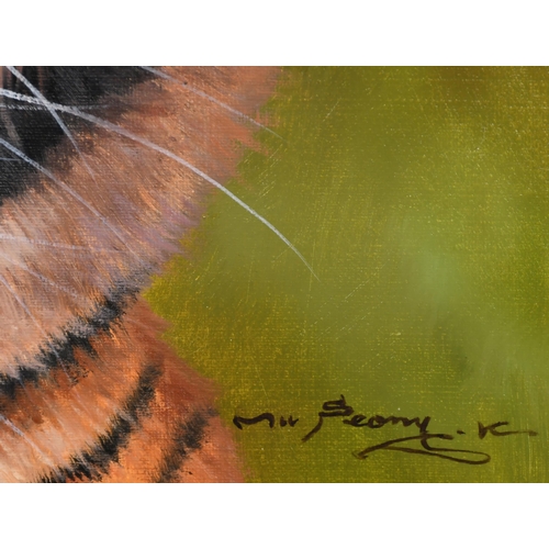 123 - M Seony Kim (20th-21st Century) British. Tiger, Oil on canvas, Indistinctly signed, 24