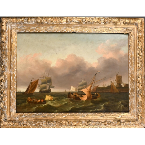 151 - Charles Martin Powell (1775-1824) British. Dutch Fishing off a Harbour, Oil on canvas, In a carved g... 