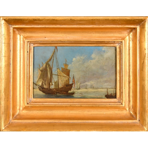 155 - Circle of Francis Swaine (1725-1782) British. A Shipping Scene, Oil on copper, in a hollow gilt comp... 