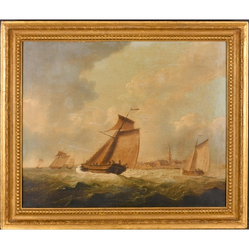 157 - Early 19th Century English School. Shipping in Heavy Waters, Oil on canvas, 17