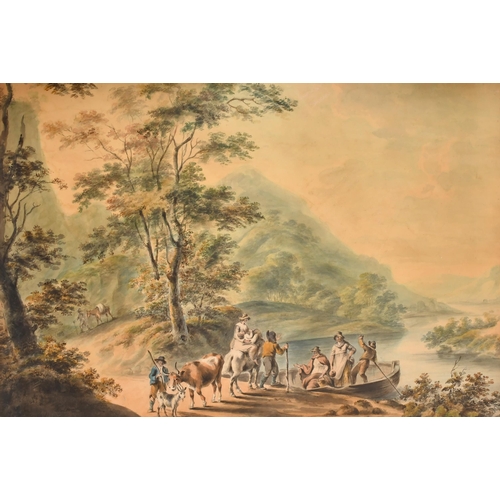 16 - Peter Le Cave (1769-1811) British. A Pair of Classical Landscapes with Figures, Watercolour, 22.5