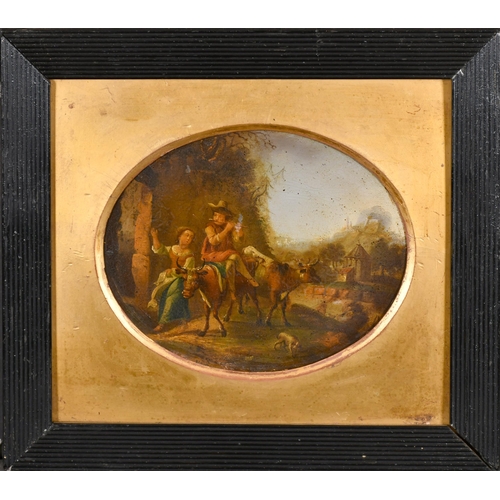 20 - Early 19th Century Dutch School. Figures with Cattle and a Dog, Oil on copper, Oval 5.5