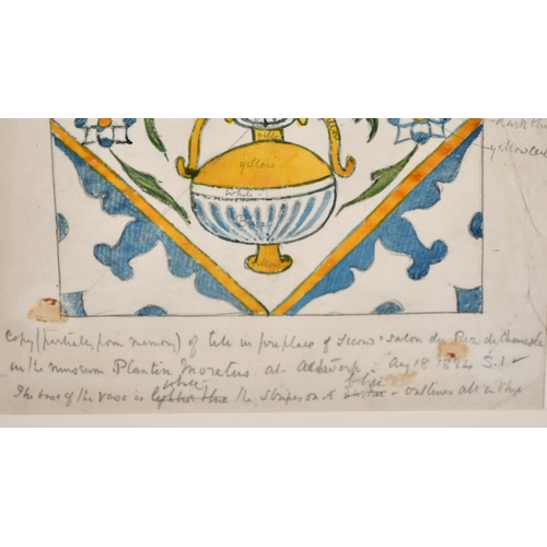 211 - Selwyn Image (1849-1930) British. A Copy of a 17th Century Majolica Tile, Watercolour, Inscribed, 5.... 