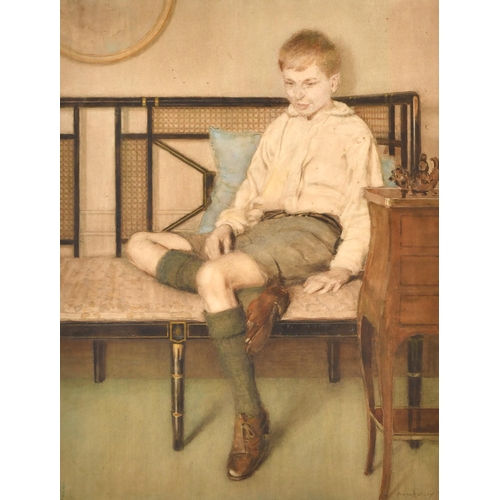 214 - Anna Airy (1882-1964) British. A Seated Boy, Watercolour, Signed and indistinctly dated, with a pape... 