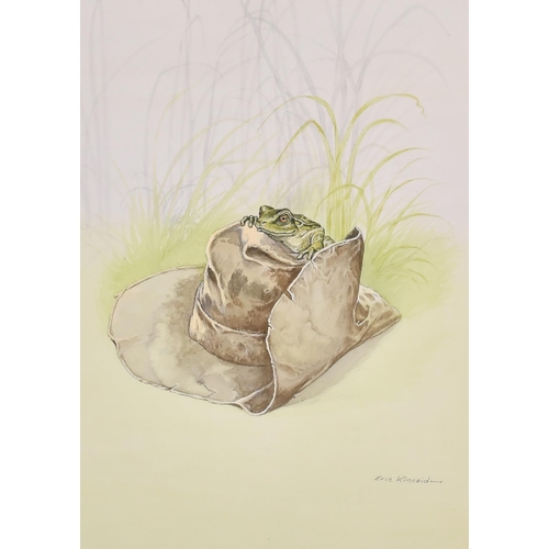 229 - Eric Kincaid (1931-2023) British. Frog on a Hat, Watercolour, Signed in pencil, and inscribed verso,... 