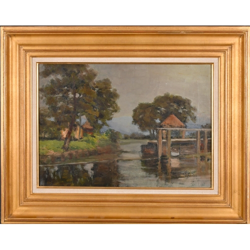 237 - Early 20th Century European School. A River Scene, Oil on canvas, 13