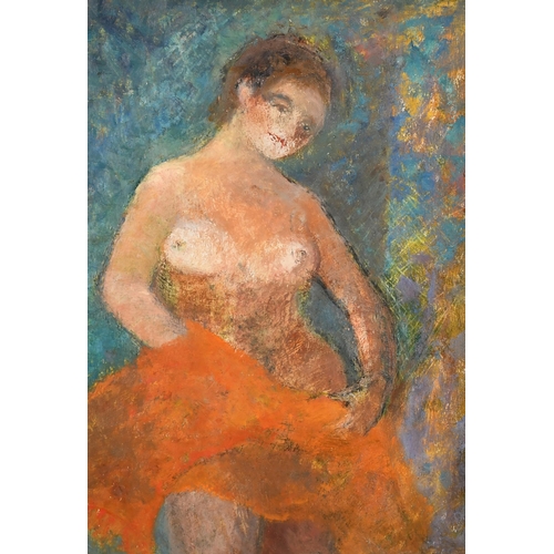 245 - 20th Century French School. Standing Nude, Oil on board, 16