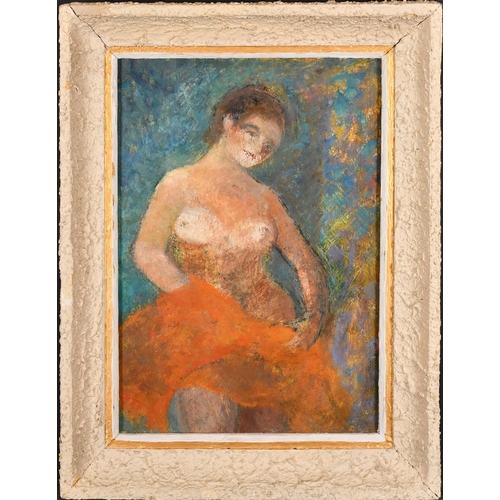 245 - 20th Century French School. Standing Nude, Oil on board, 16