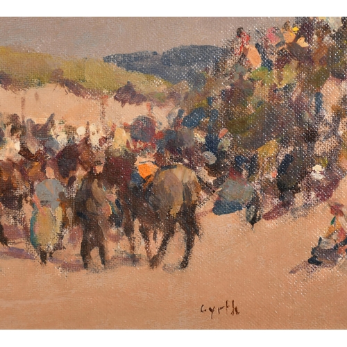 251 - Gyrth Russell (1892-1970) Canadian/British. A Beach Horse Race, Oil on board, Signed, 13