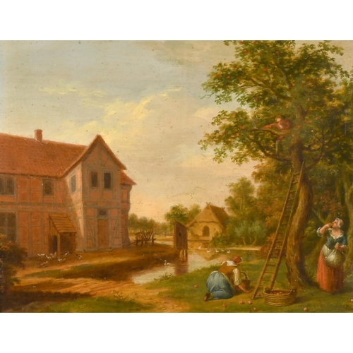 26 - Attributed to Johann Dietrich Findorff (1722-1772) German. Picking Apples, Oil on panel, Indistinctl... 