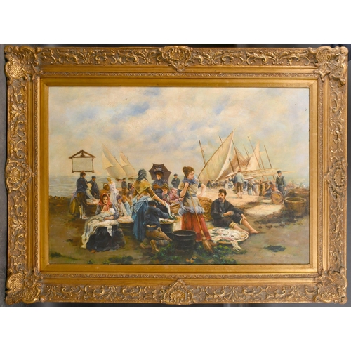 271 - 20th Century European School. Figures Unloading the Catch, Oil on canvas, 24