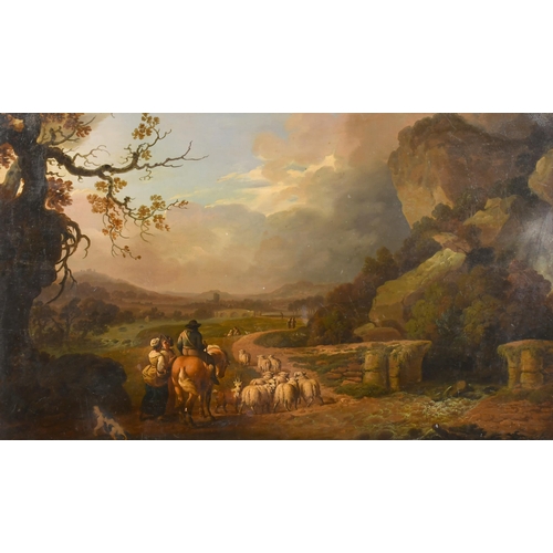 29 - Circle of Philip James de Loutherbourg (1740-1812) French/British. A Shepherd Driving his Flock, Oil... 