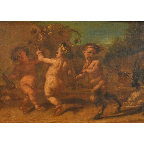 30 - Circle of Francesco Solimena (1657-1747) Spanish. Cherubs and Satyr Rejoicing, Oil on canvas, Inscri... 