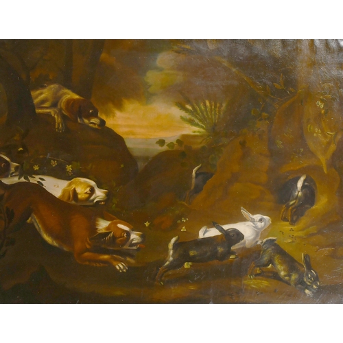 31 - Manner of Niccolo Cassana (1659-1714) Italian. A Study of Dogs with Game, Oil on canvas, 30