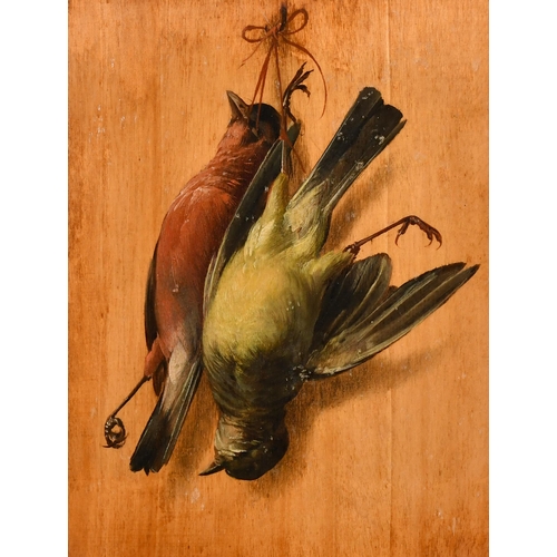 32 - 19th Century English School. A Pair of Still Life with Hanging Birds, Oil on panel, 8.25