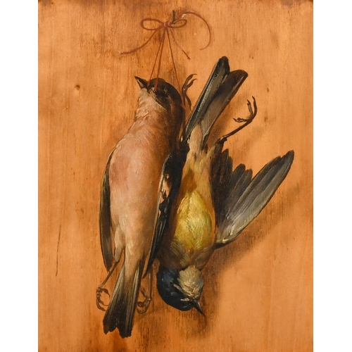 32 - 19th Century English School. A Pair of Still Life with Hanging Birds, Oil on panel, 8.25