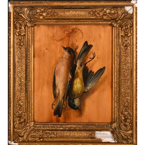 32 - 19th Century English School. A Pair of Still Life with Hanging Birds, Oil on panel, 8.25