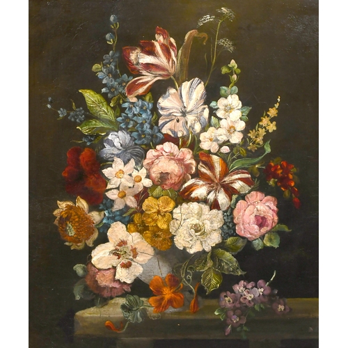 35 - Early 19th Century Dutch School. Still Life of Flowers in a Vase, Oil on canvas, Indistinctly signed... 