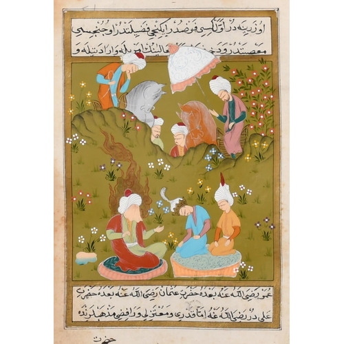 52 - 19th Century Persian School. A Hunting Scene, Watercolour and gold, Inscribed, overall 7