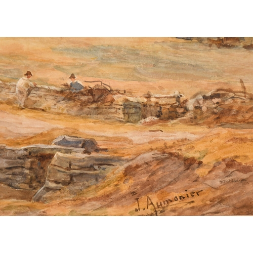 57 - James Aumonier (1832-1911) British. Farmers Conversing, Watercolour, Signed, 11.75