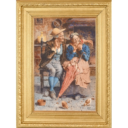 70 - Eugenio Zampighi (1859-1944) Italian. The Loving Couple, Watercolour, Signed, 22