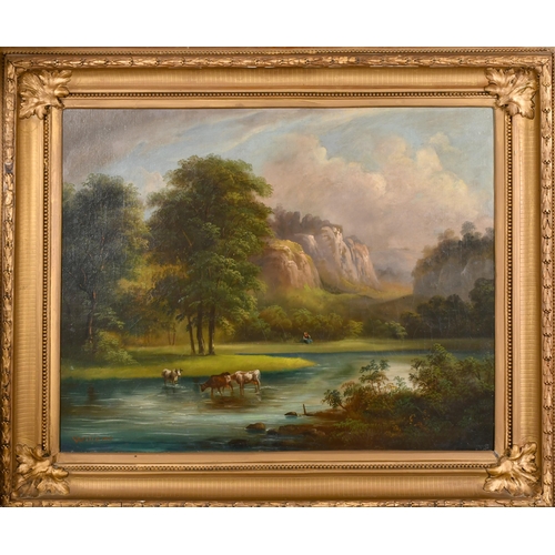 71 - Wiliams (19th Century) British. Cattle Watering, Oil on canvas, Signed, 22