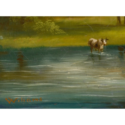 71 - Wiliams (19th Century) British. Cattle Watering, Oil on canvas, Signed, 22