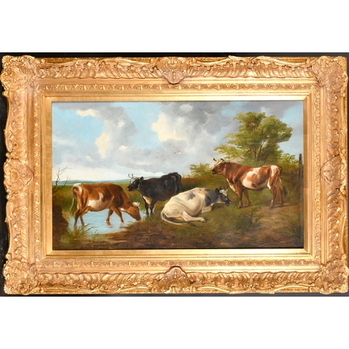 75 - Circle of James Charles Morris (act.1851-1889) British. Cattle Watering, Oil on panel, Bears a signa... 