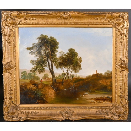 90 - 19th Century English School. A River Landscape, Oil on canvas, 20