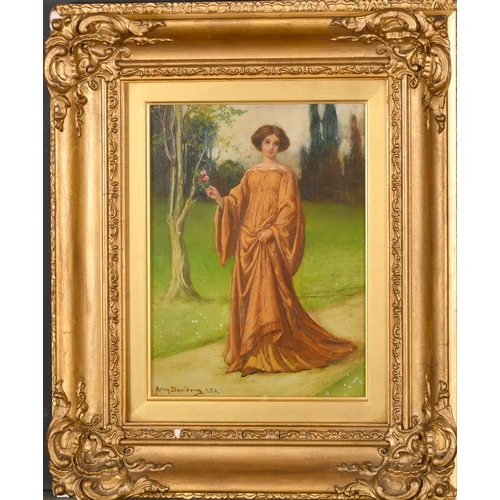 93 - Allan Davidson (1873-1932) British. Elegant Lady in a Garden, Oil on panel, Signed, 9