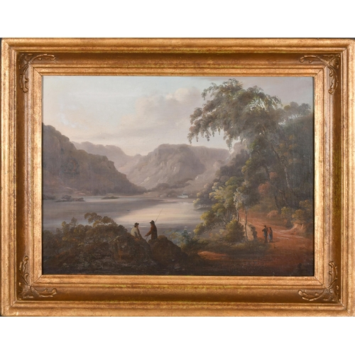 98 - 19th Century English School. Figures Fishing by a Lake, Oil on canvas laid down, 14