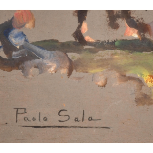 123 - Paolo Sala (1859-1924) Italian. A Figure with Cattle, Oil on board, Signed, 7.5' x 11' (19.1 x 27.9c... 