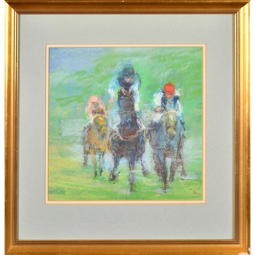 130 - 20th Century English School. A Racing Scene, Pastel, Signed with monogram, 9.75' x 9.75' (24.7 x 24.... 