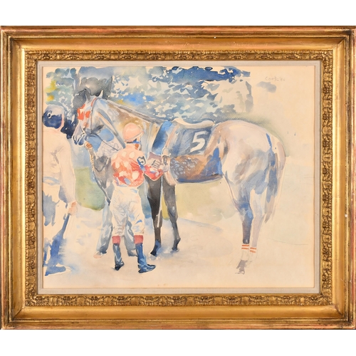 132 - Colin Coots (1944-) American. 'Saddling Up, Saratoga Springs', Watercolour and pencil, Signed and da... 