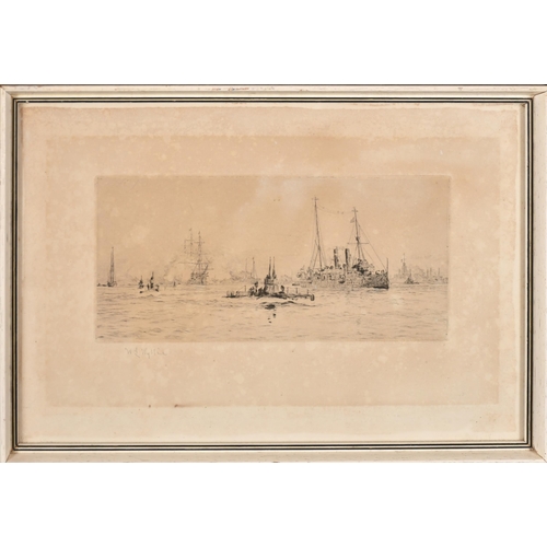 147 - William Lionel Wyllie (1851-1931) British. A Submarine in Portsmouth Harbour, Etching, Signed in pen... 