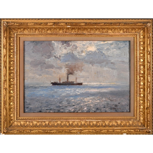 166 - Arthur Burgess (1879-1957) Australian. A Steam and Sail, Oil on panel, Signed, with a sketch verso, ... 