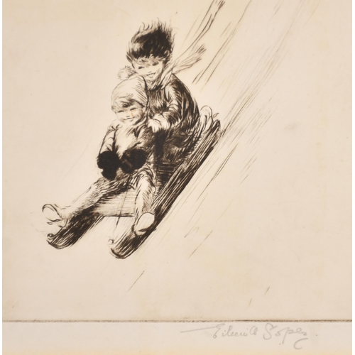 196 - Eileen Alice Soper (1905-1990) British. 'Tobogganing', Drypoint c.1925, Signed artist's proof (only ... 