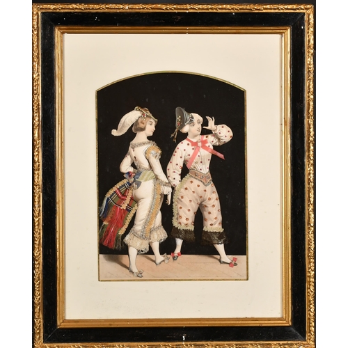 2 - 19th Century European School. Theatrical Figures, Applique, Arched 13.25' x 9.5' (34 x 24.5cm)