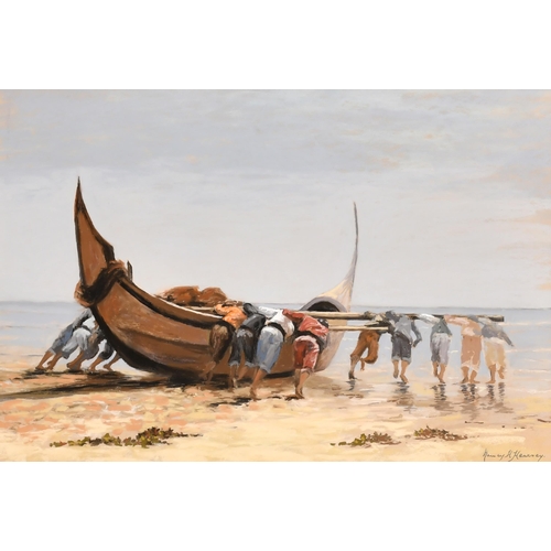 213 - Nancy H Hearsey (20th Century) British. 'Portuguese Fishing Boat', Pastel, Signed, and inscribed on ... 