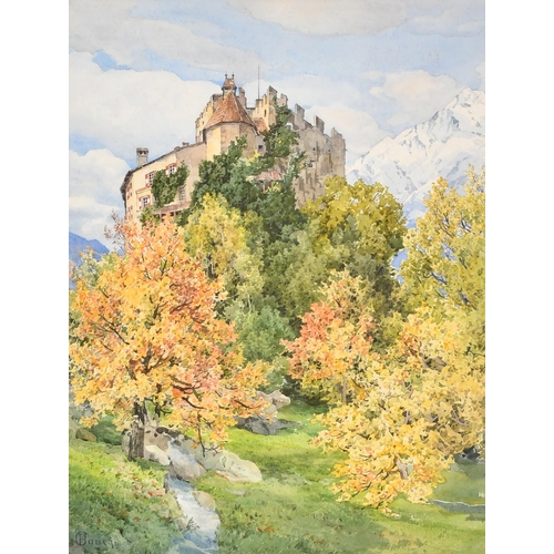 217 - C Bauer (19th-20th Century) European. A Hilltop Chateau, Watercolour, Signed 20.5' x 15.75' (52 x 40... 