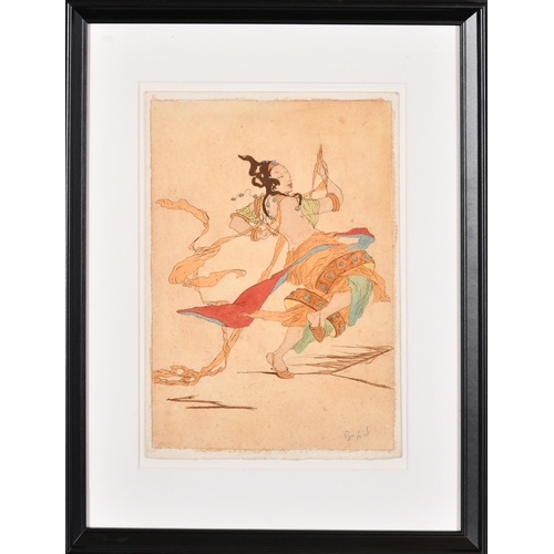 230 - Elyse Ashe Lord (1900-1971) British. 'Chinese Dancer', Watercolour and ink, Signed, and inscribed on... 