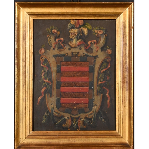 25 - 18th Century Spanish School. An Escutcheon, Oil on copper, 12.35' x 9.75' (31.5 x 24.7cm)