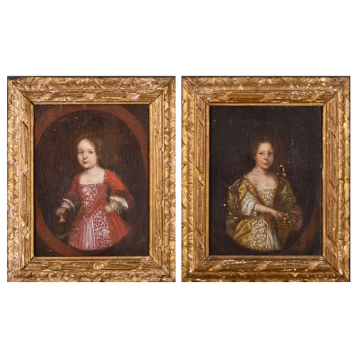 26 - Circle of Caspar Netscher (1639-1684) Dutch. A Pair of Portraits of Elizabeth Fenn, aged three and a... 