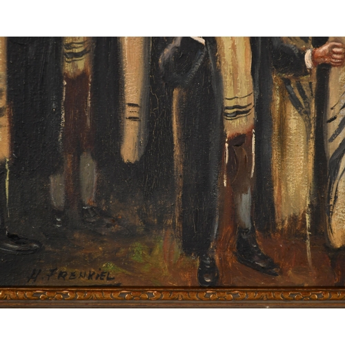 272 - Helena Frenkiel (1900-1942) Polish. Rabbis Carrying Scrolls, Oil on canvas, 14.5' x 17.5' (36.8 x 44... 