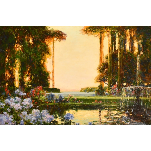 274 - Thomas Edwin Mostyn (1864-1930) British. Garden in Evening Light, Oil on canvas, Signed, 24' x 36' (... 