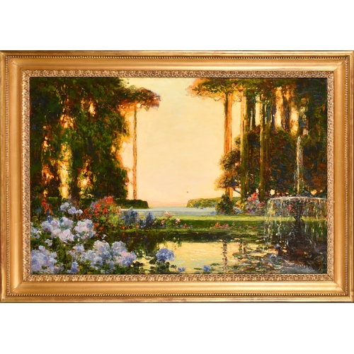 274 - Thomas Edwin Mostyn (1864-1930) British. Garden in Evening Light, Oil on canvas, Signed, 24' x 36' (... 