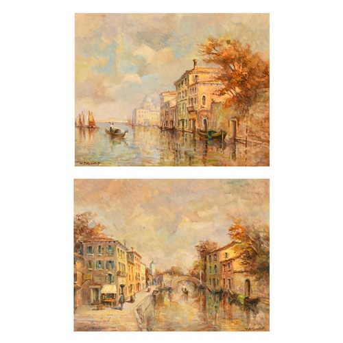 276 - Morgan John Rendell (20th Century) British. A Pair of Venetian Scenes, Oil on board, Signed, 16' x 2... 